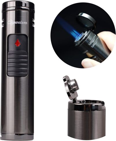 Triple Torch Jet Flame Cigar Lighter, Windproof Outdoor Camping Lighter, Cigar Punch (Gloss Silver) in Saudi Arabia