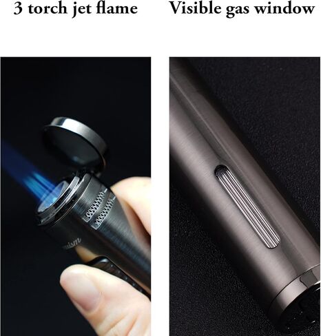 Triple Torch Jet Flame Cigar Lighter, Windproof Outdoor Camping Lighter, Cigar Punch (Gloss Silver) in Saudi Arabia