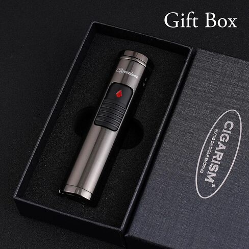 Triple Torch Jet Flame Cigar Lighter, Windproof Outdoor Camping Lighter, Cigar Punch (Gloss Silver) in Saudi Arabia