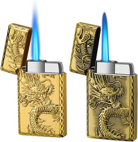 2 Pack Bronze Dragon Butane Lighter, Fun Torch Cool,Refillable and Adjustable, Jet Torch Flame Windproof Lighters,BBQ Candles Kitchen in Saudi Arabia