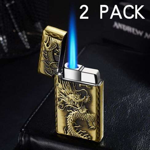 2 Pack Bronze Dragon Butane Lighter, Fun Torch Cool,Refillable and Adjustable, Jet Torch Flame Windproof Lighters,BBQ Candles Kitchen in Saudi Arabia