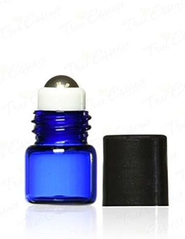 True Essence 1 ml, (1/4 Dram) Cobalt Blue Glass Micro Mini Roll-on Glass Bottles with Metal Roller Balls - Refillable Aromatherapy Essential Oil Roll On (12) in Saudi Arabia