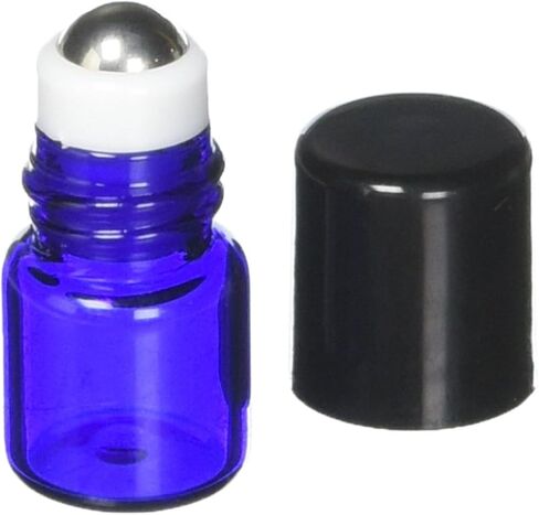 True Essence 1 ml, (1/4 Dram) Cobalt Blue Glass Micro Mini Roll-on Glass Bottles with Metal Roller Balls - Refillable Aromatherapy Essential Oil Roll On (12) in Saudi Arabia