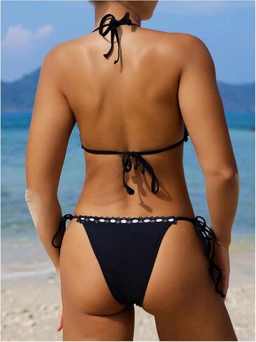 المرأة 2 قطعة Y2K القماش القطني طباعة القوس الجبهة بيكيني الرسن التعادل مجموعة البكيني مثلث مجموعة بحر ملابس السباحة ثوب السباحة أسود كبير in Kuwait