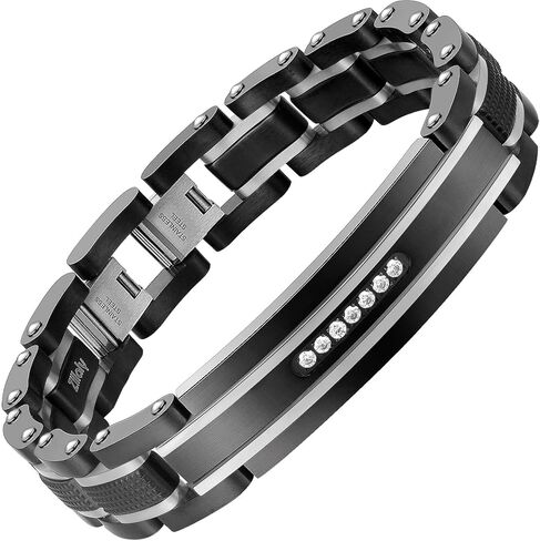 Men Bracelet Stainless Steel men black bracelet Link diamond silver bracelet blue particles jewelry Men chain Gift Boxes in Kuwait