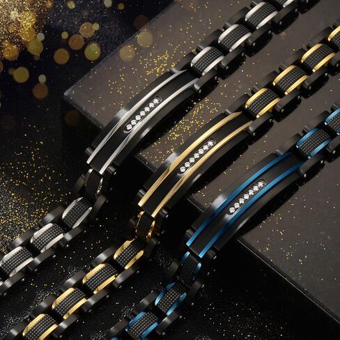 Men Bracelet Stainless Steel men black bracelet Link diamond silver bracelet blue particles jewelry Men chain Gift Boxes in Kuwait