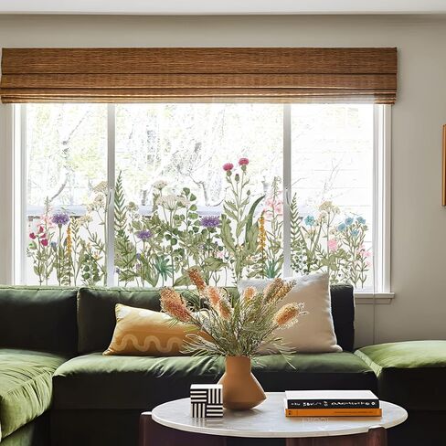 ملصق نافذة للخصوصية على شكل أوراق نباتية، ملصق نافذة مزدوج الجوانب قابل للإزالة لألواح نوافذ الأبواب والديكور الزجاجي والأعشاب والزهور in Kuwait