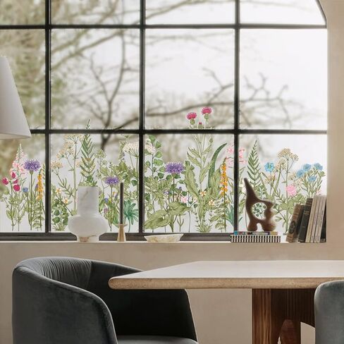 ملصق نافذة للخصوصية على شكل أوراق نباتية، ملصق نافذة مزدوج الجوانب قابل للإزالة لألواح نوافذ الأبواب والديكور الزجاجي والأعشاب والزهور in Kuwait