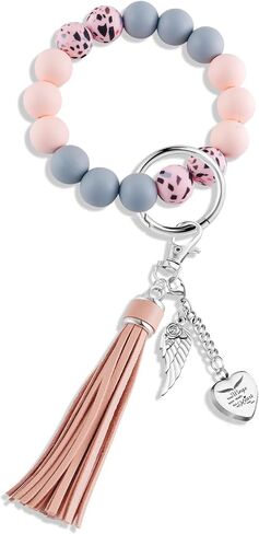 XIUDA Urn Bracelet for Ashes Silicone Bead Key Ring Wristlet with Leather Tassel Wrist Heart Memorial Cremation Bracelet for Women Girls in Saudi Arabia