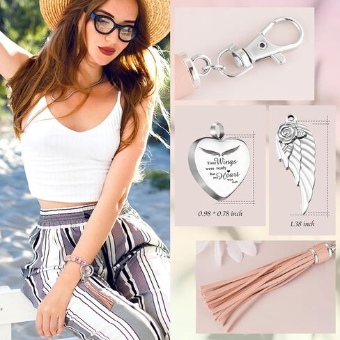 XIUDA Urn Bracelet for Ashes Silicone Bead Key Ring Wristlet with Leather Tassel Wrist Heart Memorial Cremation Bracelet for Women Girls in Saudi Arabia