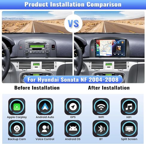 2+64G Android 13 Car Stereo for Hyundai Sonata NF 2004-2008 with Wireless Apple Carplay Android Auto, 9 inch Touch Screen GPS FM RDS HiFi Audio Mirror Link SWC Bluetooth WiFi +AHD Camera & MIC in Saudi Arabia
