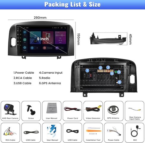 2+64G Android 13 Car Stereo for Hyundai Sonata NF 2004-2008 with Wireless Apple Carplay Android Auto, 9 inch Touch Screen GPS FM RDS HiFi Audio Mirror Link SWC Bluetooth WiFi +AHD Camera & MIC in Saudi Arabia