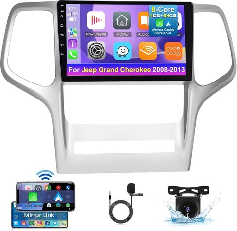 [8 Core 4+64G] Android Car Radio for Jeep Grand Cherokee 2008-2013 with Wireless Carplay and Android Auto - 9 Inch IPS 1280 * 720 Touch Screen Car Stereo - DSP 32EQ / WiFi/GPS + AHD Backup Camera in Saudi Arabia