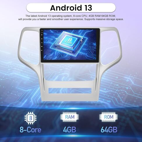 [8 Core 4+64G] Android Car Radio for Jeep Grand Cherokee 2008-2013 with Wireless Carplay and Android Auto - 9 Inch IPS 1280 * 720 Touch Screen Car Stereo - DSP 32EQ / WiFi/GPS + AHD Backup Camera in Saudi Arabia