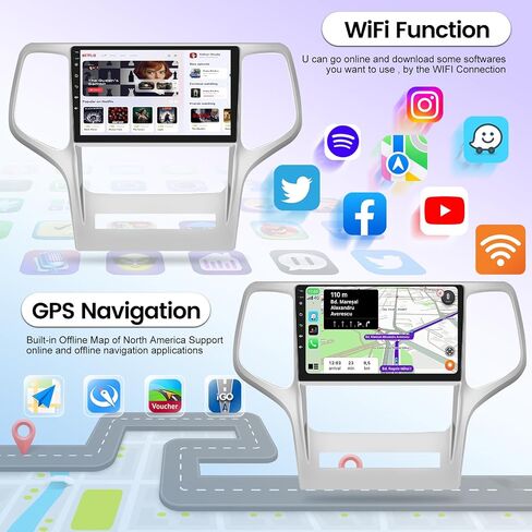 [8 Core 4+64G] Android Car Radio for Jeep Grand Cherokee 2008-2013 with Wireless Carplay and Android Auto - 9 Inch IPS 1280 * 720 Touch Screen Car Stereo - DSP 32EQ / WiFi/GPS + AHD Backup Camera in Saudi Arabia