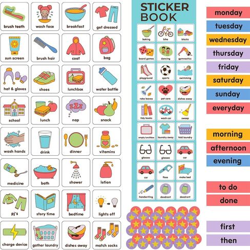 Magnetic Daily Visual Schedule for Kids at Home - Create Your Own Routine Chart for Kids & Toddlers (Morning and Bedtime) - Kids Chore Chart - Autism ADHD (72 Magnets + Board) in Saudi Arabia