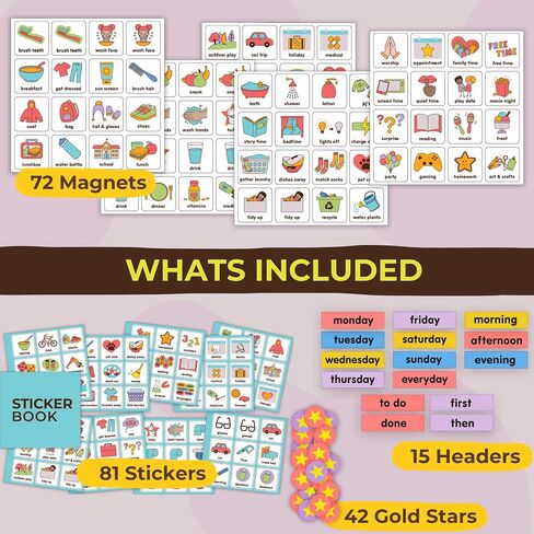 Magnetic Daily Visual Schedule for Kids at Home - Create Your Own Routine Chart for Kids & Toddlers (Morning and Bedtime) - Kids Chore Chart - Autism ADHD (72 Magnets + Board) in Saudi Arabia