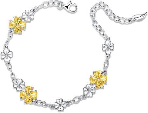 JIANGXIN Lucky Four leaf clover 925 Sterling Silver Birthstone Chain Link Bracelet for Women Gemstone Jewelry Shamrock Birthday Gift 16+4cm in Saudi Arabia