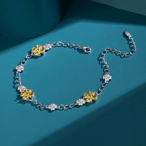 JIANGXIN Lucky Four leaf clover 925 Sterling Silver Birthstone Chain Link Bracelet for Women Gemstone Jewelry Shamrock Birthday Gift 16+4cm in Saudi Arabia
