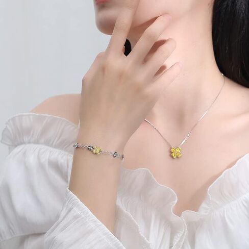 JIANGXIN Lucky Four leaf clover 925 Sterling Silver Birthstone Chain Link Bracelet for Women Gemstone Jewelry Shamrock Birthday Gift 16+4cm in Saudi Arabia