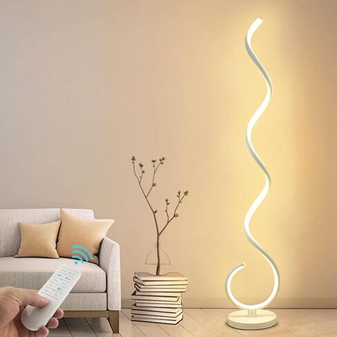 مصابيح أرضية حديثة لغرفة المعيشة، مصباح أرضي حلزوني LED قابل للتعتيم بقدرة 40 وات مع جهاز تحكم عن بعد، ألوان قابلة للتعديل وسطوع مصباح قائم للقراءة ومصباح أرضي لغرفة النوم والمكتب - فضي in Kuwait
