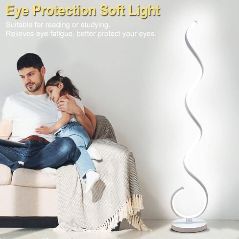 مصابيح أرضية حديثة لغرفة المعيشة، مصباح أرضي حلزوني LED قابل للتعتيم بقدرة 40 وات مع جهاز تحكم عن بعد، ألوان قابلة للتعديل وسطوع مصباح قائم للقراءة ومصباح أرضي لغرفة النوم والمكتب - فضي in Kuwait