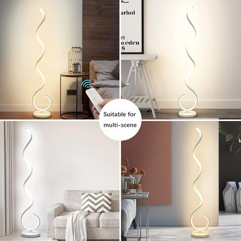 مصابيح أرضية حديثة لغرفة المعيشة، مصباح أرضي حلزوني LED قابل للتعتيم بقدرة 40 وات مع جهاز تحكم عن بعد، ألوان قابلة للتعديل وسطوع مصباح قائم للقراءة ومصباح أرضي لغرفة النوم والمكتب - فضي in Kuwait