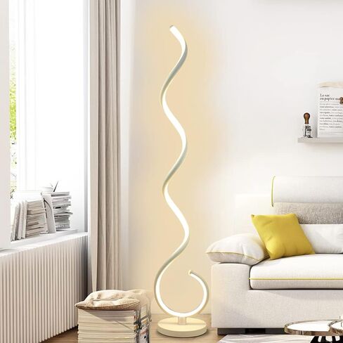 مصابيح أرضية حديثة لغرفة المعيشة، مصباح أرضي حلزوني LED قابل للتعتيم بقدرة 40 وات مع جهاز تحكم عن بعد، ألوان قابلة للتعديل وسطوع مصباح قائم للقراءة ومصباح أرضي لغرفة النوم والمكتب - فضي in Kuwait