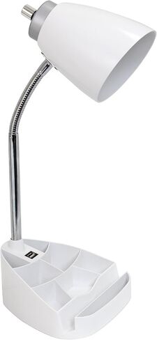 Simple Designs LD1056-WHT Gooseneck Organizer Desk Lamp with iPad/Tablet Stand or Book Holder and USB Port, White in Saudi Arabia