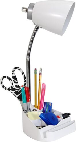 Simple Designs LD1056-WHT Gooseneck Organizer Desk Lamp with iPad/Tablet Stand or Book Holder and USB Port, White in Saudi Arabia