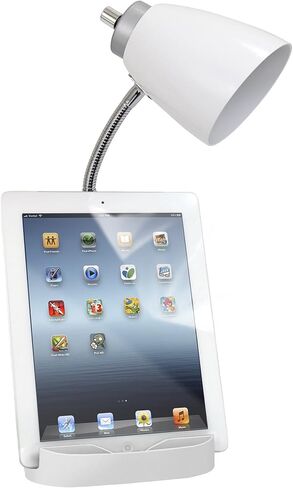 Simple Designs LD1056-WHT Gooseneck Organizer Desk Lamp with iPad/Tablet Stand or Book Holder and USB Port, White in Saudi Arabia
