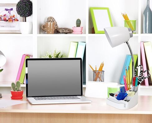 Simple Designs LD1056-WHT Gooseneck Organizer Desk Lamp with iPad/Tablet Stand or Book Holder and USB Port, White in Saudi Arabia