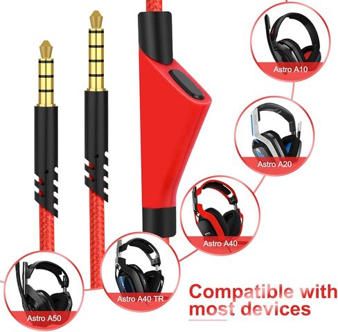 كابل A10 A40 A30 بديل لتوصيل سماعة الألعاب Astro A10 Astro A40 بوحدات تحكم PS4، والهواتف الذكية، وMixAmp، وأجهزة الكمبيوتر الشخصية وأجهزة Mac مع مقبس Aux 3.5 مم (2 متر، أحمر مع وظيفة كتم الصوت) in Kuwait