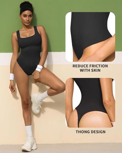 MANOGPOP Double Lined Workout Tank Tops for Women Square Neck Sleeveless Fitted Gym Top Yoga Shirt Thong Sport Bodysuits in Saudi Arabia