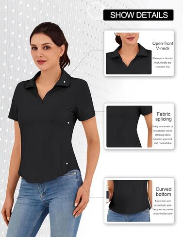 Women's Golf Polo Shirt V Neck Short Sleeve Tennis Shirt Sun Protection Moisture Wicking Athletic Tops in Saudi Arabia
