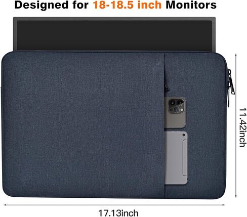 18 inch Portable Monitor Sleeve, Padded Shockproof Protective Carrying Case Bag with Accessory Pocket, Water-Resistant Monitor Display Bag for 18.5 inch Portable Monitors -Navy Blue in Kuwait