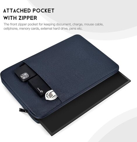 18 inch Portable Monitor Sleeve, Padded Shockproof Protective Carrying Case Bag with Accessory Pocket, Water-Resistant Monitor Display Bag for 18.5 inch Portable Monitors -Navy Blue in Kuwait
