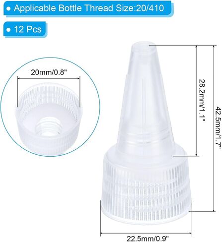 PATIKIL 18/410 Twist Bottle Caps, 12Pcs Plastic Ribbed Edge Squeeze Bottle Replacement Caps with Foam Gasket for Paint Lids Glue Dispensing Bottles, Clear in Saudi Arabia