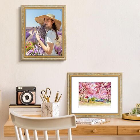 Golden State Art, 8x10 Ornate Picture Frame for 5x7 Photo with Mat or 8x10 Prints without Mat, Real Glass for Wall Mounting and Table Top Horizontally or Vertically (Color:Black Gold, 1 Pack) in Saudi Arabia