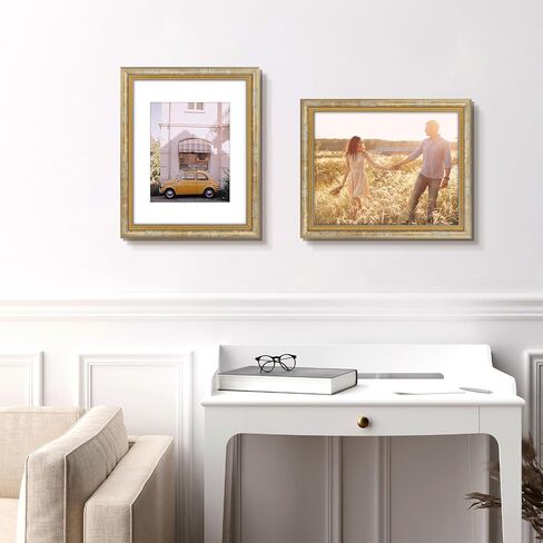 Golden State Art, 8x10 Ornate Picture Frame for 5x7 Photo with Mat or 8x10 Prints without Mat, Real Glass for Wall Mounting and Table Top Horizontally or Vertically (Color:Black Gold, 1 Pack) in Saudi Arabia