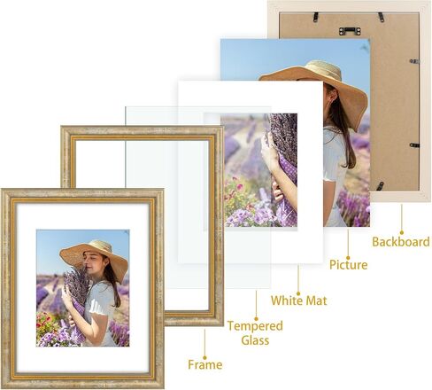 Golden State Art, 8x10 Ornate Picture Frame for 5x7 Photo with Mat or 8x10 Prints without Mat, Real Glass for Wall Mounting and Table Top Horizontally or Vertically (Color:Black Gold, 1 Pack) in Saudi Arabia