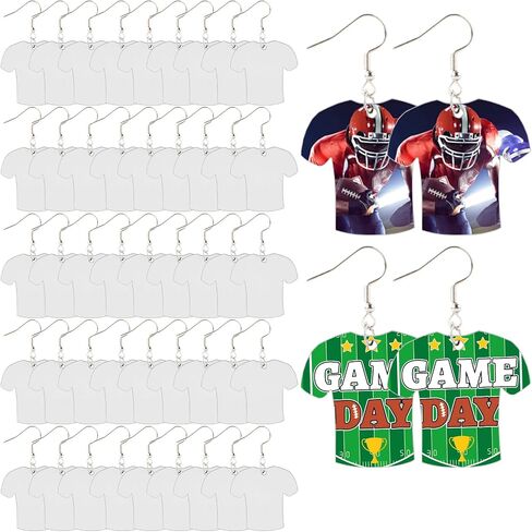QOUBAI 60 Sets Sublimation Blanks Earrings MDF Sublimation Wood Football Earring Blanks Bulk with Earring Hooks and Jump Rings Sublimation Double Sided Jewelry Ornament Blanks in Saudi Arabia