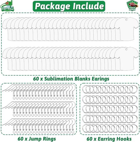 QOUBAI 60 Sets Sublimation Blanks Earrings MDF Sublimation Wood Football Earring Blanks Bulk with Earring Hooks and Jump Rings Sublimation Double Sided Jewelry Ornament Blanks in Saudi Arabia