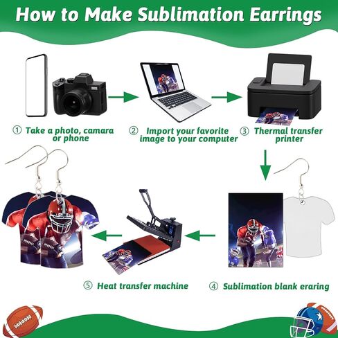 QOUBAI 60 Sets Sublimation Blanks Earrings MDF Sublimation Wood Football Earring Blanks Bulk with Earring Hooks and Jump Rings Sublimation Double Sided Jewelry Ornament Blanks in Saudi Arabia