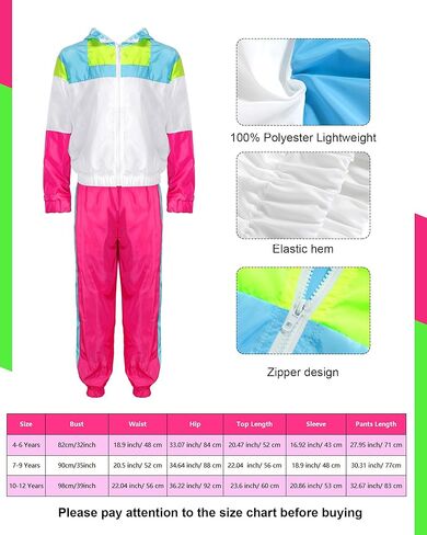 80s Outfits for Kids Girls 90s Party Workout Halloween Costume Neon Tracksuit for Disco Accessories in Kuwait