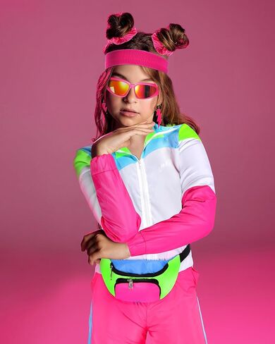 80s Outfits for Kids Girls 90s Party Workout Halloween Costume Neon Tracksuit for Disco Accessories in Kuwait