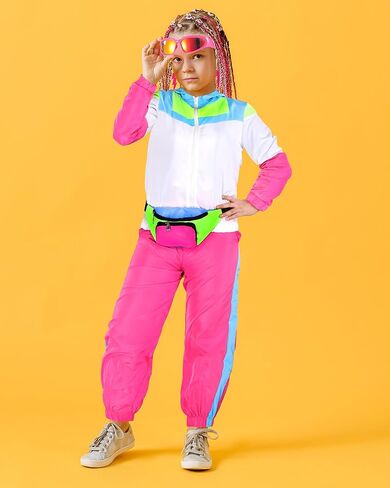 80s Outfits for Kids Girls 90s Party Workout Halloween Costume Neon Tracksuit for Disco Accessories in Kuwait