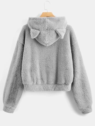 SHENHE Women's Cute Cat Print Teddy Hoodie Cartoon Sweatshirt with Ears in Saudi Arabia
