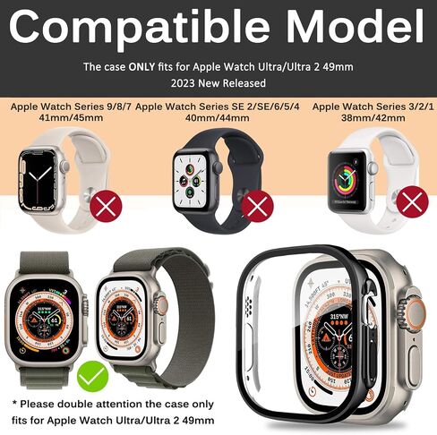 Miimall Compatible for Apple Watch Ultra 49mm Case with Tempered Glass Screen Protector, Ultra-Thin PC Protective Cover Full Protection Screen Protector Case Cover for Apple Watch 49mm(Black) in Saudi Arabia
