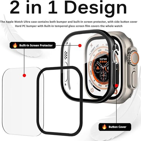Miimall Compatible for Apple Watch Ultra 49mm Case with Tempered Glass Screen Protector, Ultra-Thin PC Protective Cover Full Protection Screen Protector Case Cover for Apple Watch 49mm(Black) in Saudi Arabia